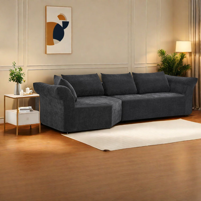 Canapé d'angle modulaire moderne, accoudoir gauche, accoudoirs larges, mousse noire, salon