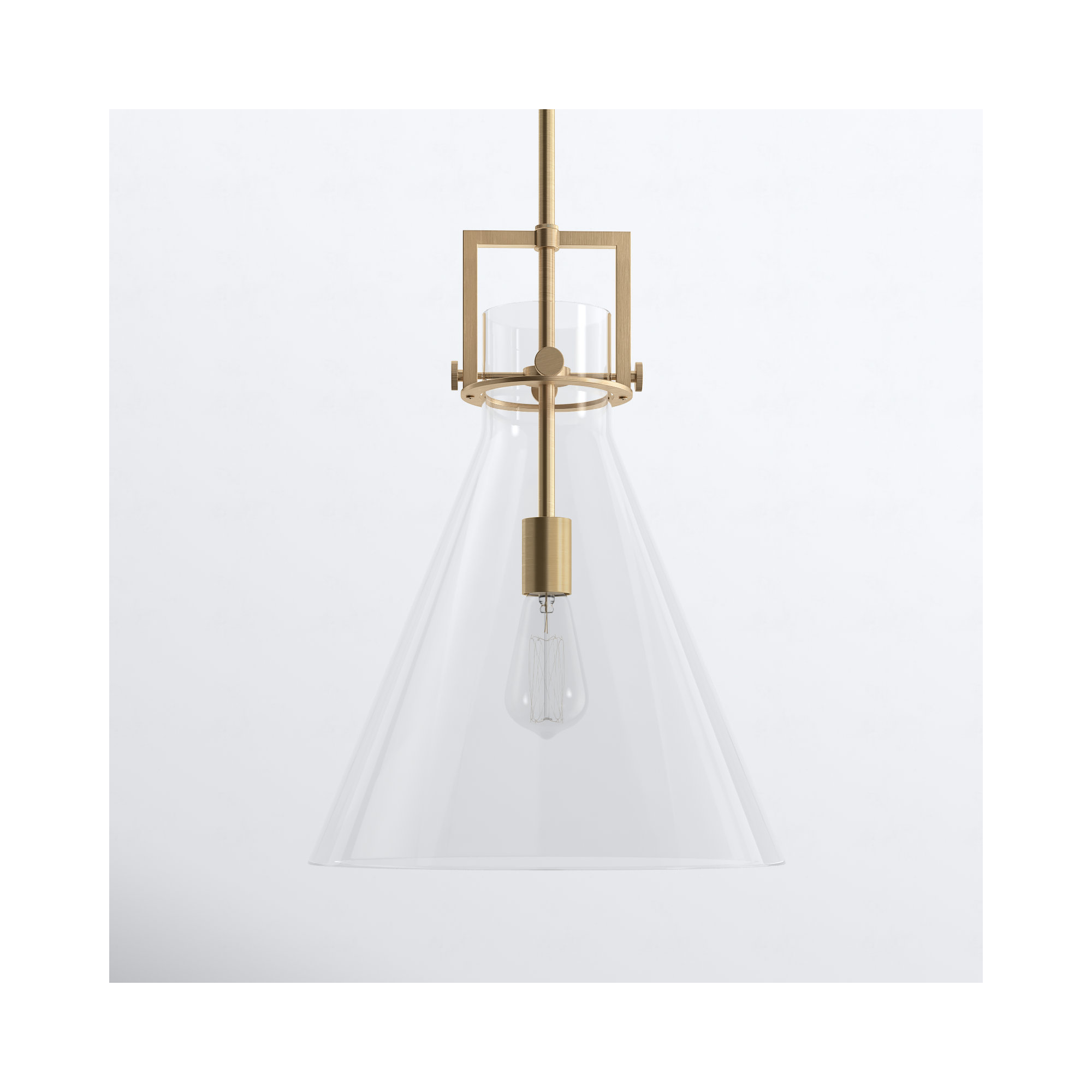 Coterie Single Light Glass Dimmable Pendant, 19.13" H x 14" W x 14" D, Brushed Brass, Clear