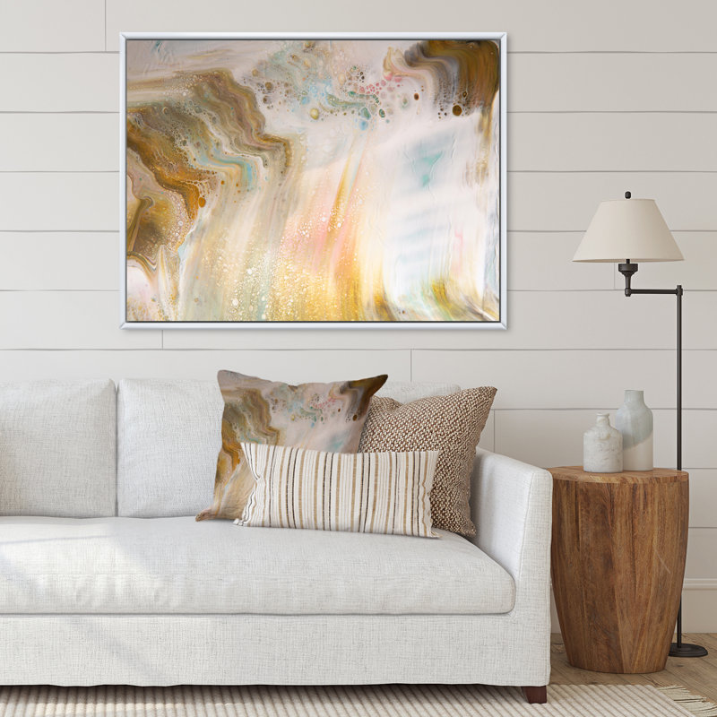 Fluide dans des tons pastel I - Peinture sur toile, H 30 po x l 40 po x P 1,5 po, Cadre flottant blanc