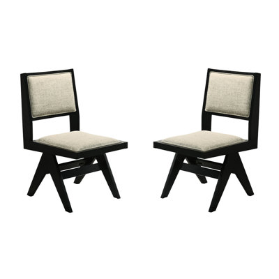 2 chaises d'appoint de salle à manger 2 pièces noires avec tissu gris, coussins en mousse, design élégant et confortables chaises rembourrées en tissu, noir, de 2 coussins