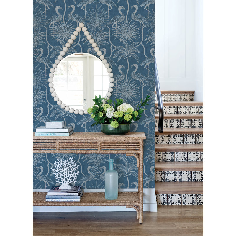 Biscayne Flamingo Beach Wallpaper, Navy 