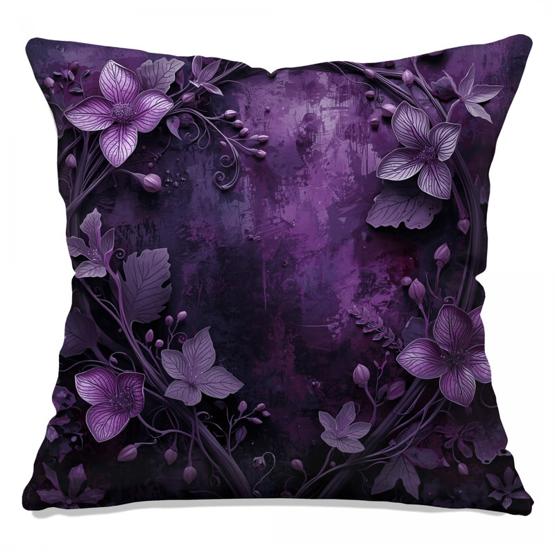 Coussins décoratifs mauves à motif floral, 16 x 16 pouces