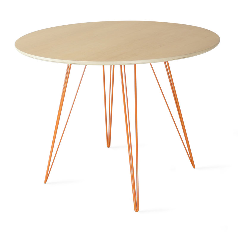 Williams Walnut Round Metal Base Dining Table, Orange, 30" H x 40" L x 40" W, Natural
