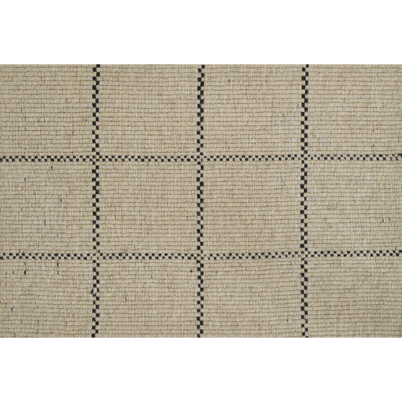 Tapis Lauren tissé à la main, motif géométrique en laine et polyester beige, 3,66 m x 0,61 m, 12 pi x 2 pi