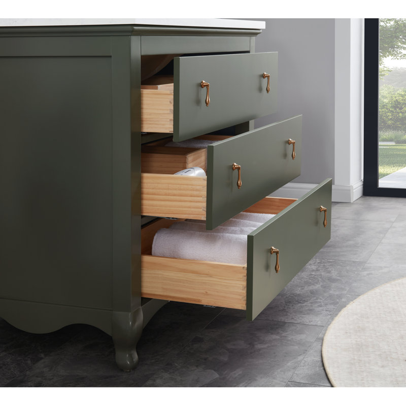 36" Cadet Finish Solid Wood Sink Vanity  With 1' Artificial Stone Top, Pewter Green