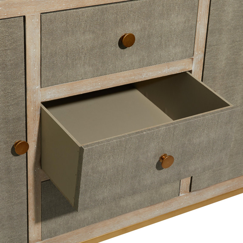 Metal Snakeskin Inspired 3 Drawers and 2 Doors Brown Cabinet