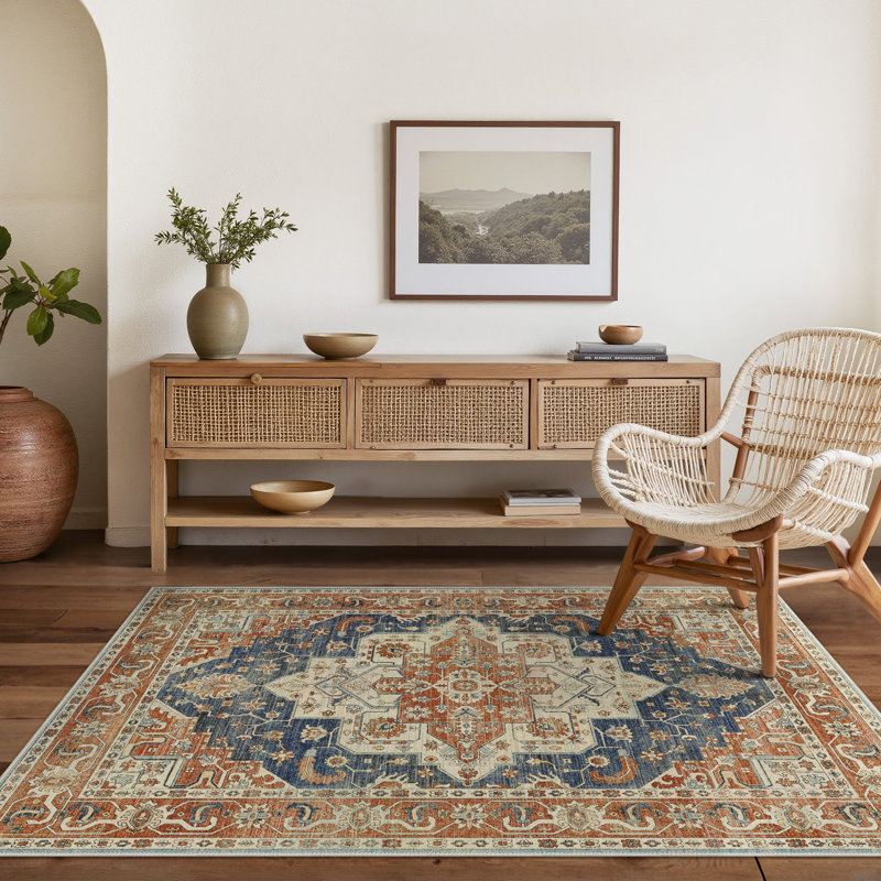 Area Rug, Orange/Blue, Rectangle 200 x 290 cm