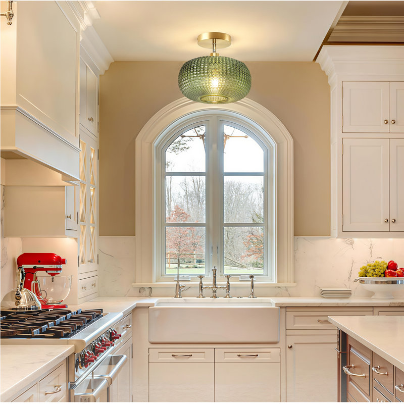 Plafonnier semi-encastré, luminaires de couloir, plafonnier en verre avec abat-jour vert, plafonnier de cuisine, plafonniers verts rétro, éclairage de plafond rétro pour porche d'entrée