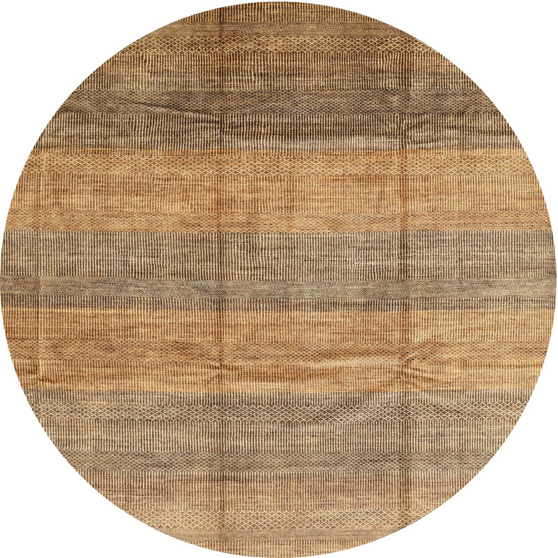Tapis contemporain vert / brun, Rond 5 pi