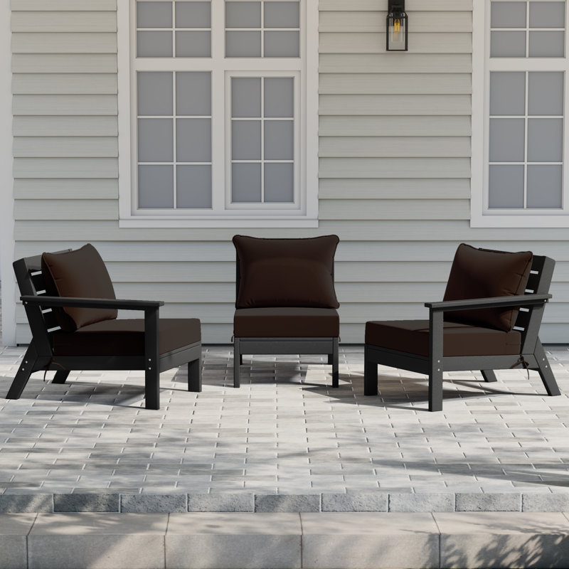 3-Piece Deep Seating Set With Cushions, Black, Brown