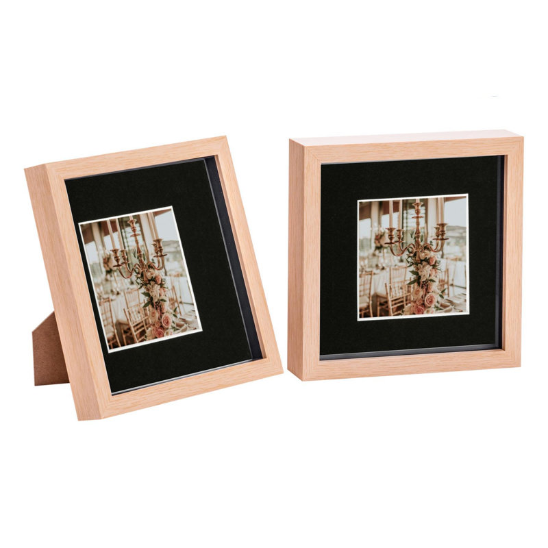 Nicola Spring - 3D Box Photo Frames - Mount, 22.5cm H x 22.5cm W x 3.5cm D, Light Wood/Black