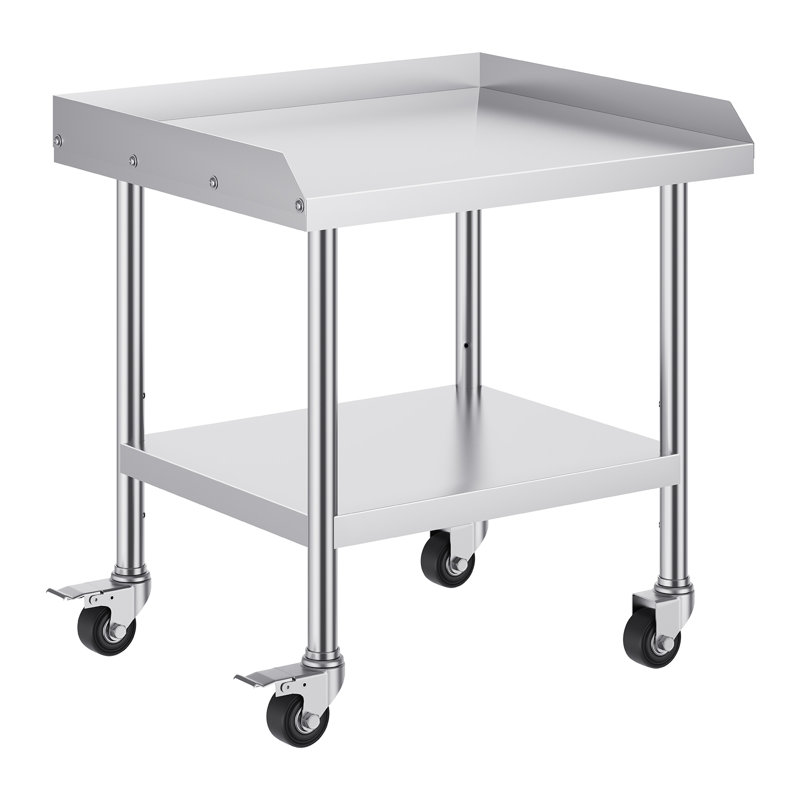 Table de travail en acier inoxydable de 30 pouces de hauteur avec roulettes et 3 cloisons, tablette réglable