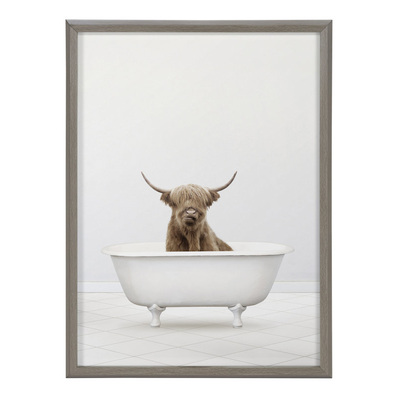 Art mural en verre encadré Highland Cow par Amy Peterson, Cadre gris