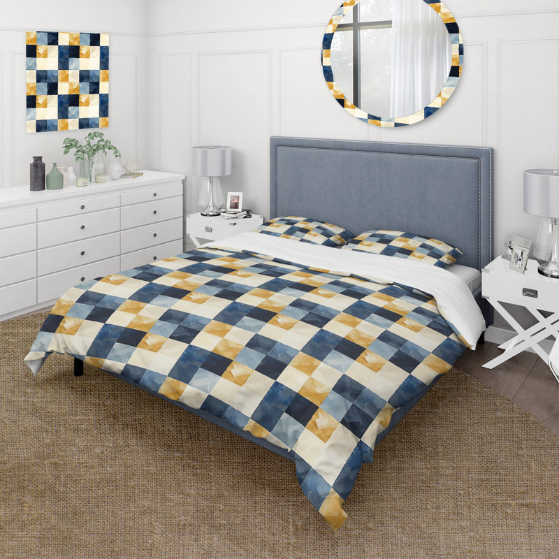 Ensemble de housse de couette Mid-Century Gingham II - Mid-Century, Housse de couette simple + 2 taies décoratives st