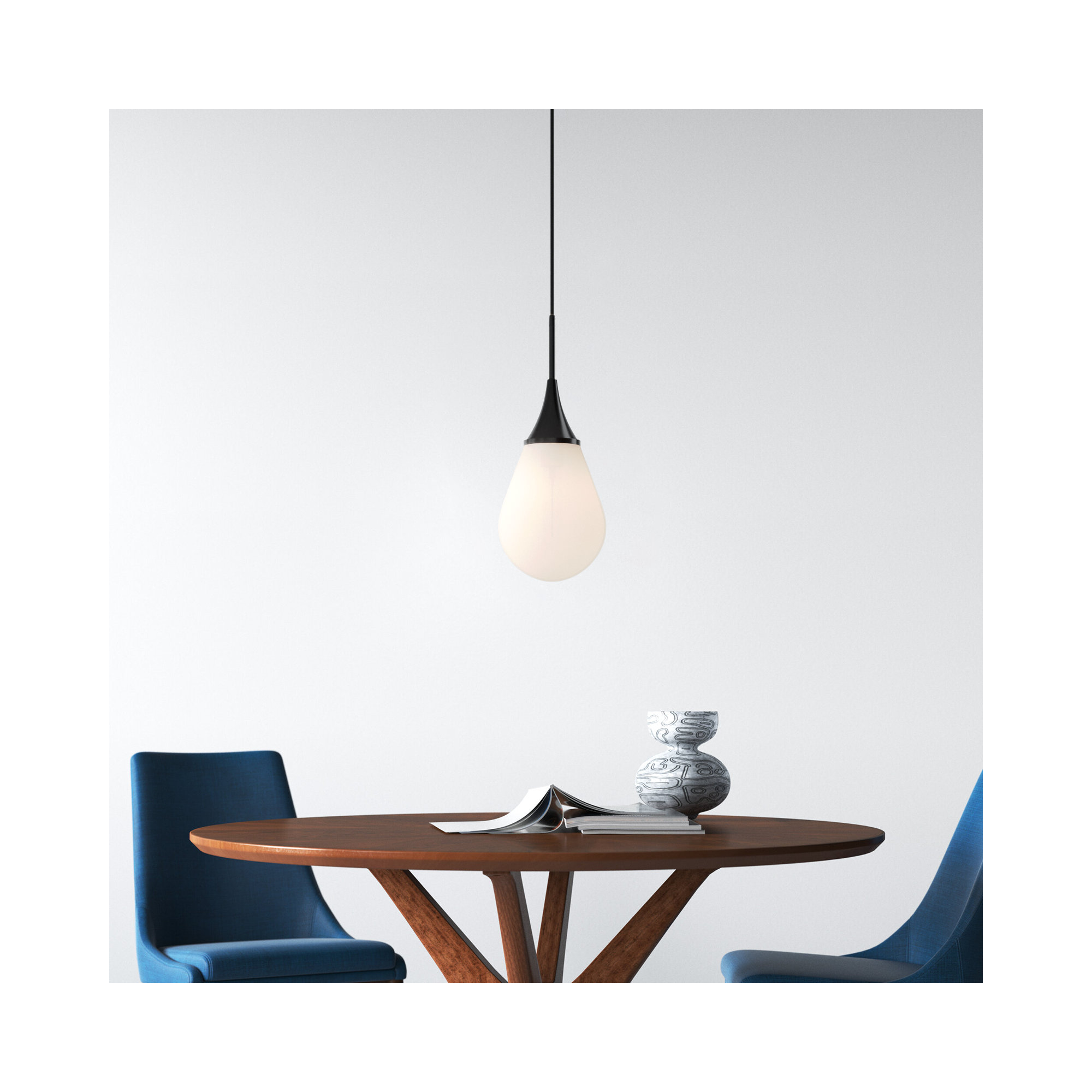 Hoye Single Light Glass Dimmable Pendant, Blackened Bronze, White, 19.12"H x 7.63"W x 7.63"D