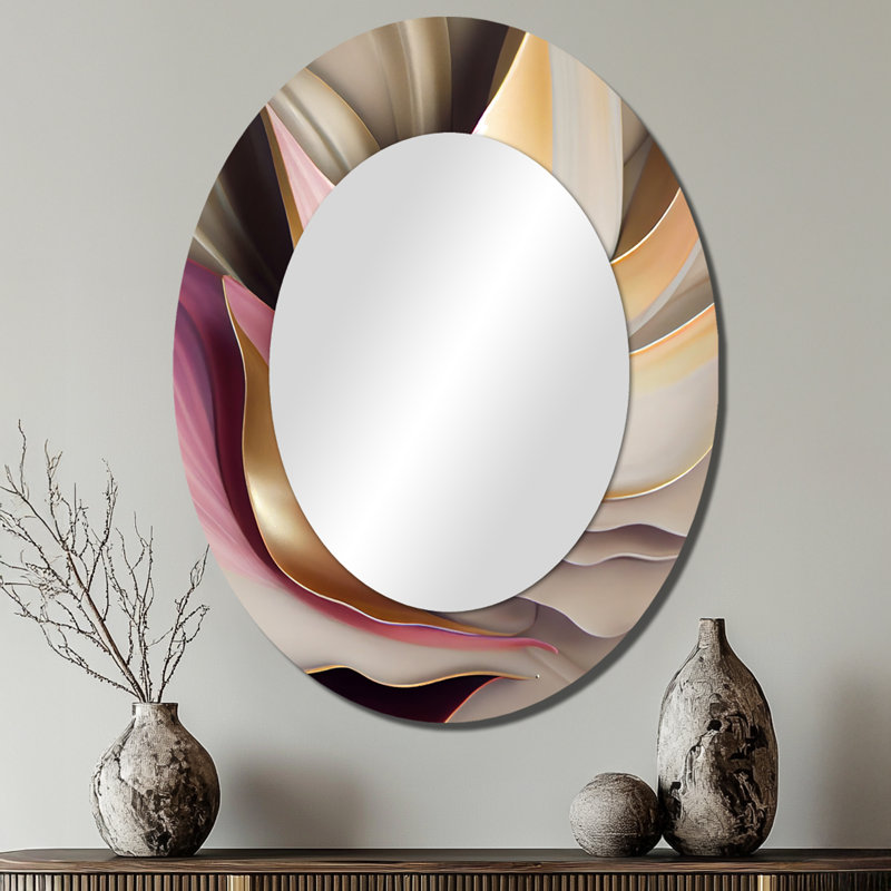 Subtle Sophistication In Exquisite Pink & Gold V - Modern Oval Wall Mirror, 40" x 30"