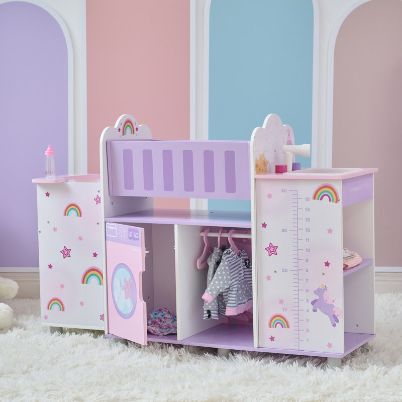 Teamson Kids Wooden 6-in-1 Baby Doll Nursery With Cradle, High Chair & Sink For Pretend Play