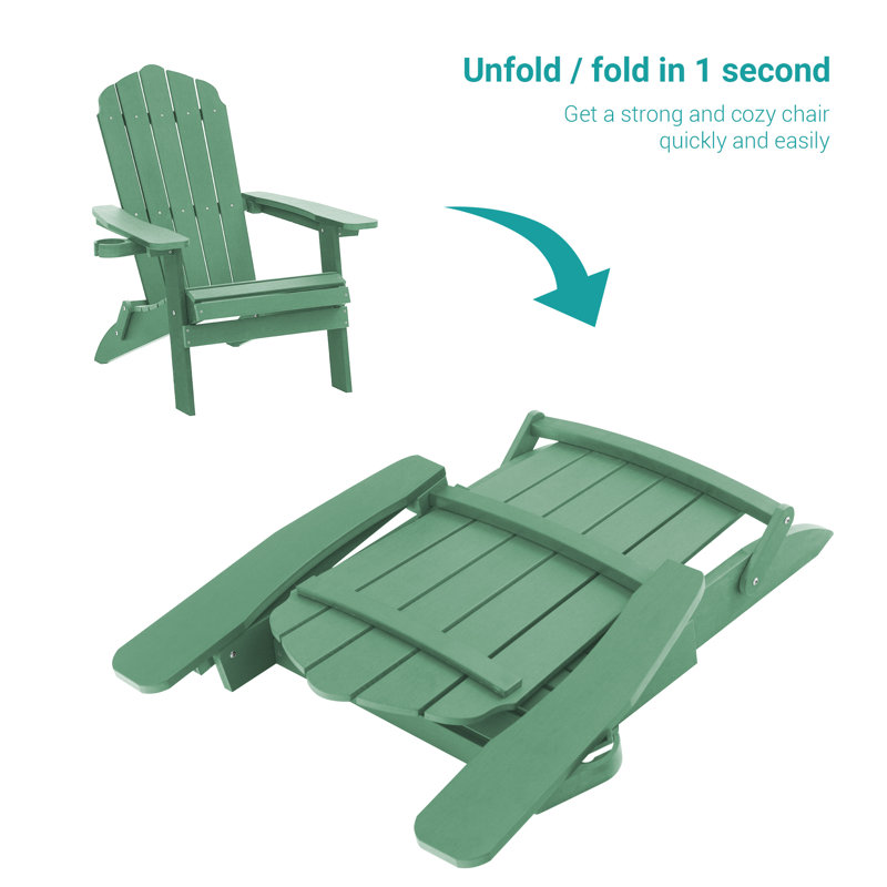 Fauteuil Adirondack toutes saisons en PEHD avec repose-pieds, foyer à 3 positions réglable et pliable avec porte-gobelet pour pelouse, terrasse, bord de piscine