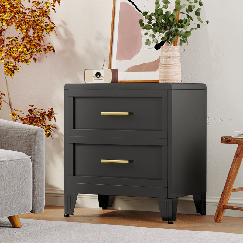 Metal Black 5 Drawer Nightstand, Black