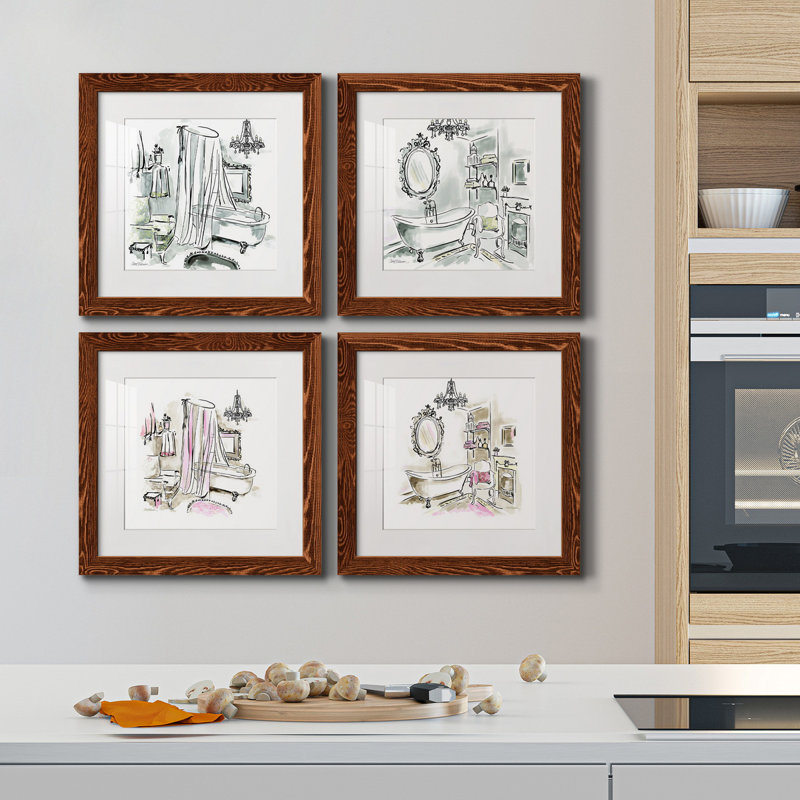 «Opulent Bath I», ensemble de 4 peintures sur toile encadrées, Érable encadré, H 71 po x l 71 po x P 1,5 po
