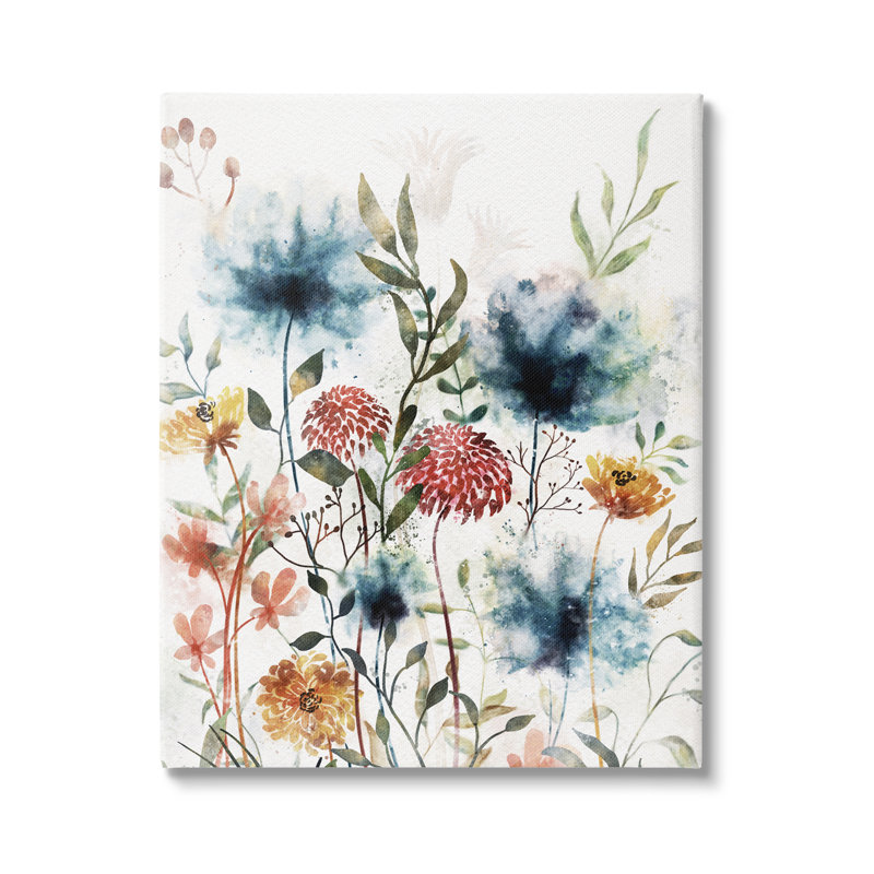Au-726-Canvas Modern Flowers Dahlia Blooms by JJ Design House LLC - Wrapped Canvas Painting, 40" H x 30" W x 1.5" D