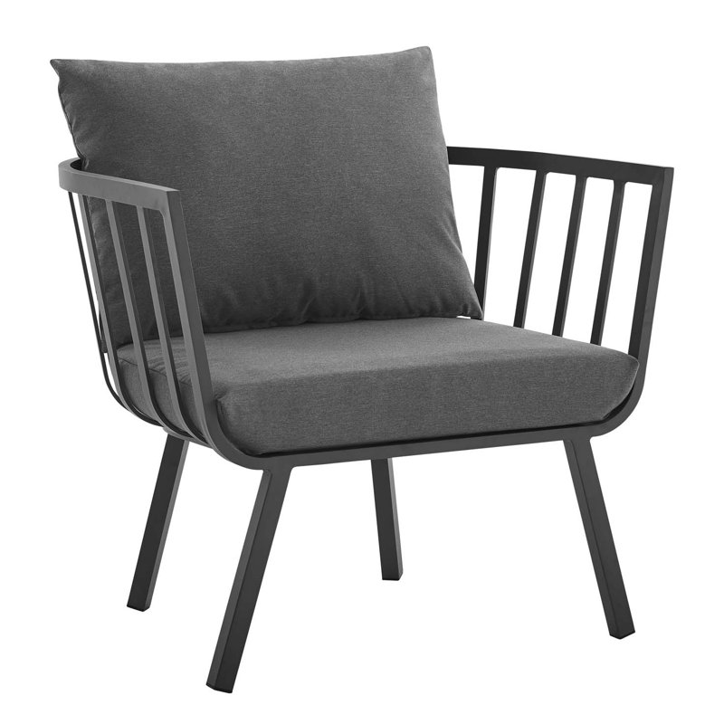 Riverside Outdoor Patio Aluminum Armchair, Charcoal/Black