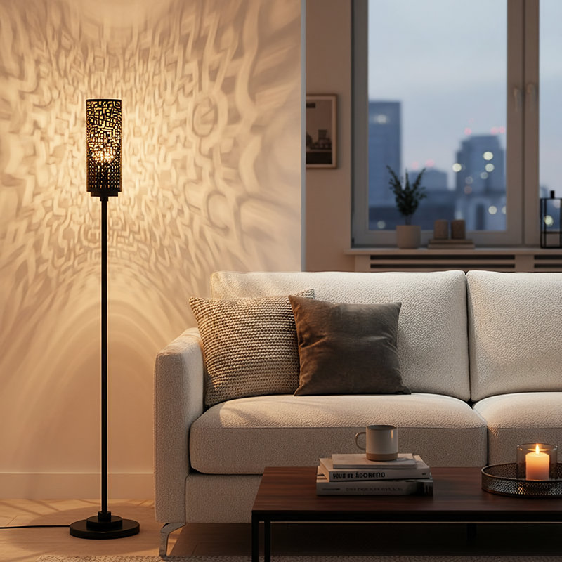71.75" Metal Floor Lamp With Black Shade