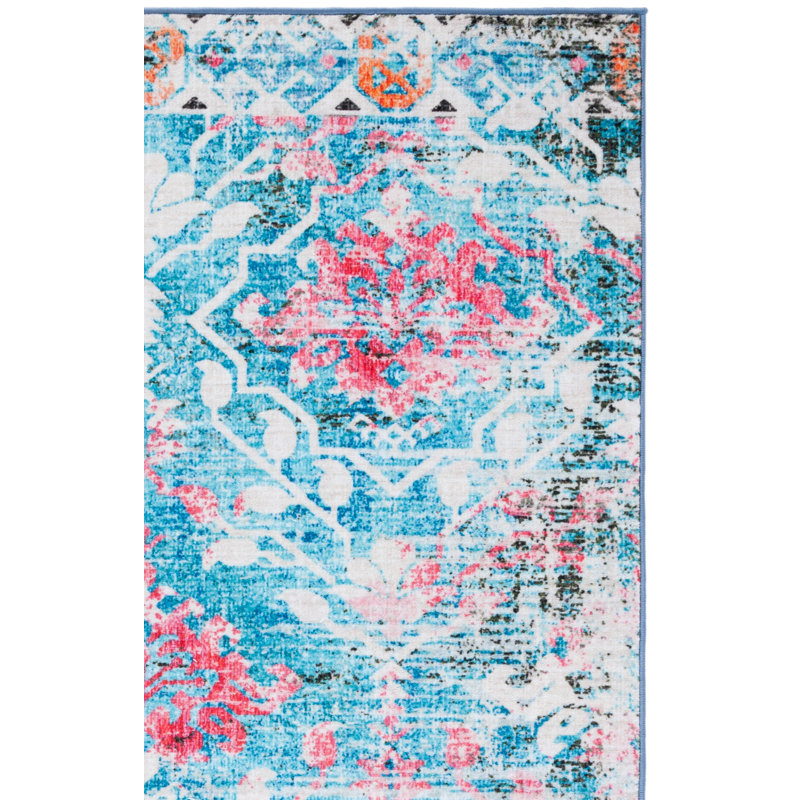 Dall Floral Light Blue/Pink Area Rug, Square 6'7"