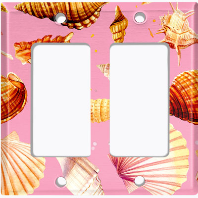 Metal Light Switch Plate Outlet Cover (Assorted Sea Shells Pink  - Double Rocker)