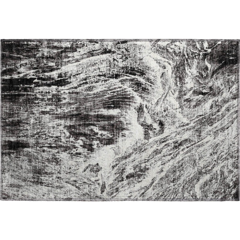 Premium Machine Washable Prisco Black Rug, Rectangle 1'8" x 2'6"