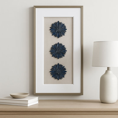 Canvas Wall Art Stone Polyester Canvas Dimensional Floral Accents Home Office Bedroom Living Room Decor - 40" Blue, Tan, White