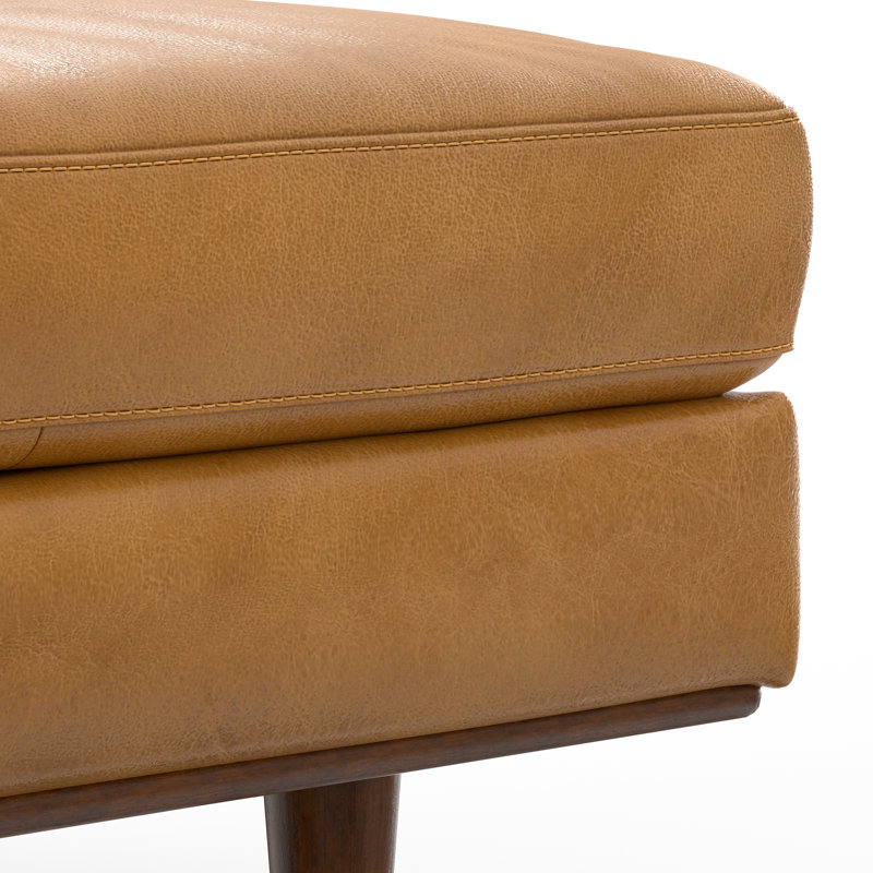 Morrison 49"W Large Upholstered Ottoman with Solid Wood Legs, Sienna