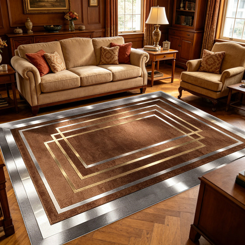 Brown Art Deco Geometric   area rugs for Living Room, Soft and Comfortable, Suitable for all seasons, easy to maintain, machine washable Indoor floor mat, Under Table Farmhouse suitable for Bedroom, Dining Room, Study,  Balcony, Home Decor Patio