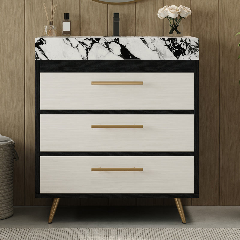 Meuble-lavabo autoportant moderne avec lavabo, Noir, blanc