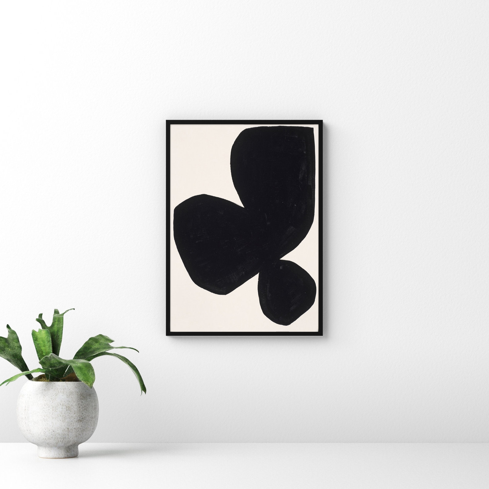 Shauna "Module on White 5" Painting, Black, 20" H x 16" W x 1.25" D