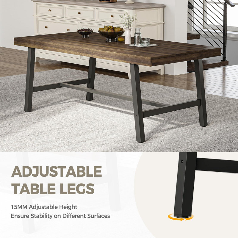 Ensemble de 2 tables de salle à manger spacieuses de 71 po de style campagnard brun pour 8 à 12 tables rectangulaires en bois brun avec pieds réglables, idéales pour la cuisine, la salle à manger ou le salon
