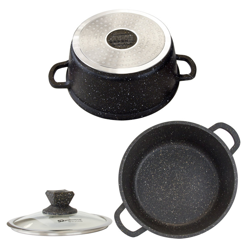 SQ Professional Nea Marbell 5-Piece Non-Stick Aluminium Cookware Set- Induction Ready, Nera (Black)