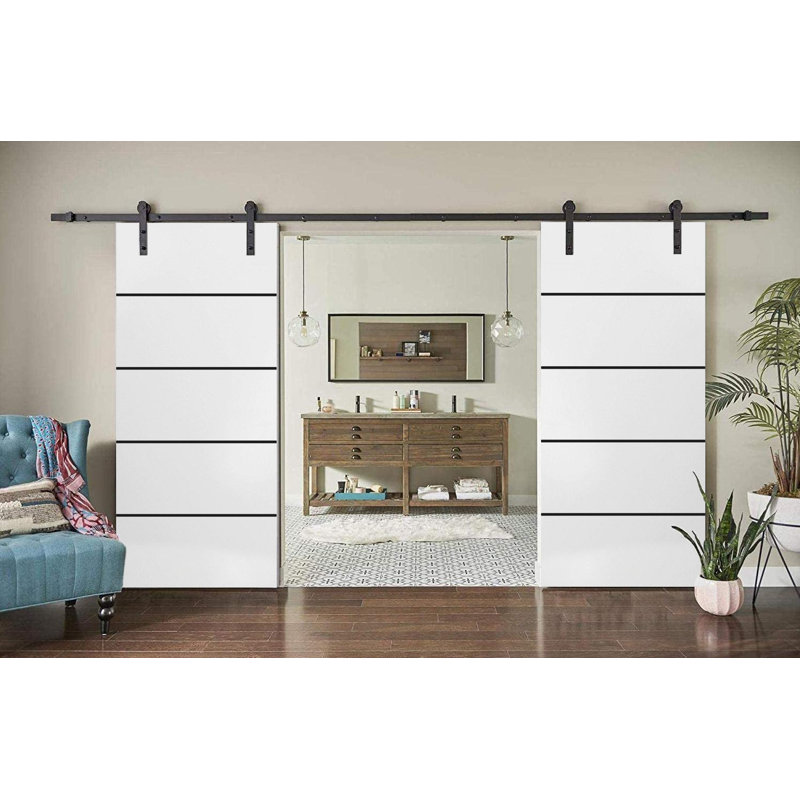 Porte de grange en bois massif massif, Satin blanc, 72 po x 96 po