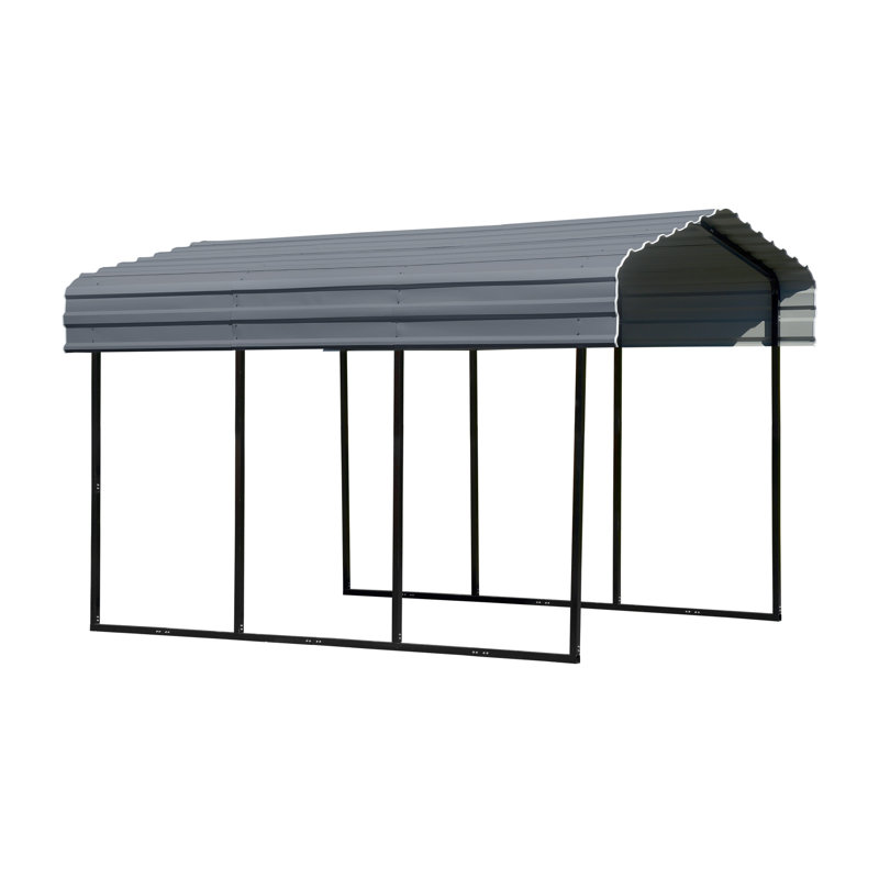 Charcoal Galvanized Steel Carport Kit with Black Frame