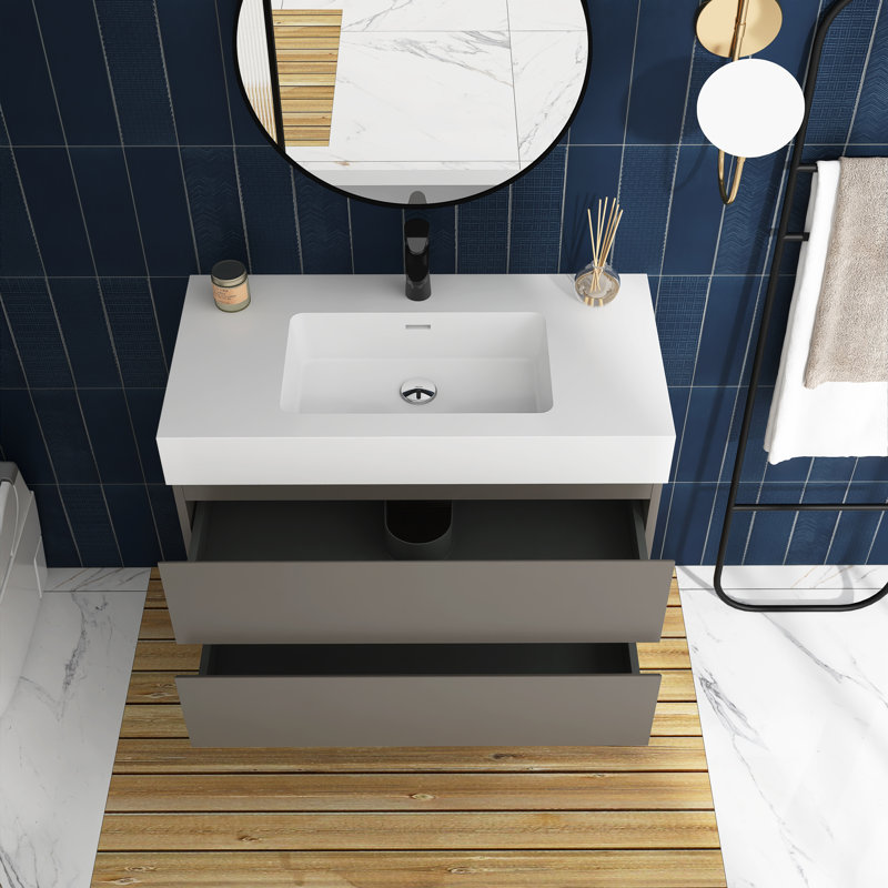36" Single Bathroom Vanity Set, gris, Blanc