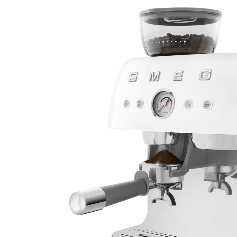 SMEG 50's Retro Style Aesthetic Semi-Automatic Espresso Coffee Machine with Grinder, White
