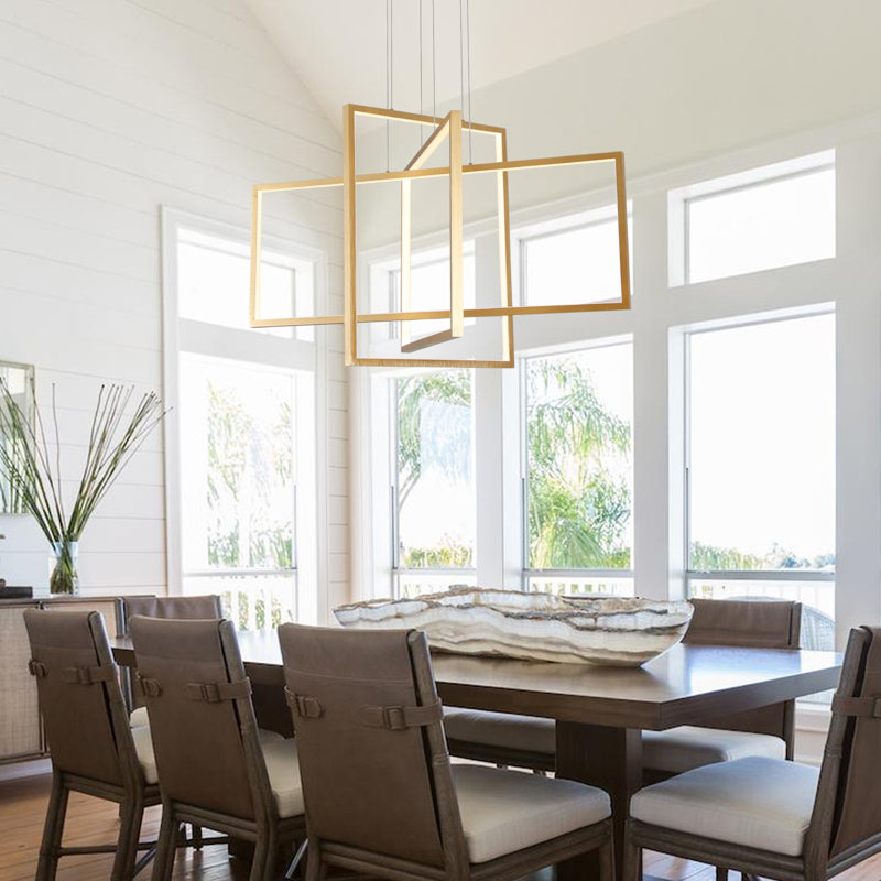 Vollmer 3-Light Dimmable LED Square/Rectangle Chandelier, Gold