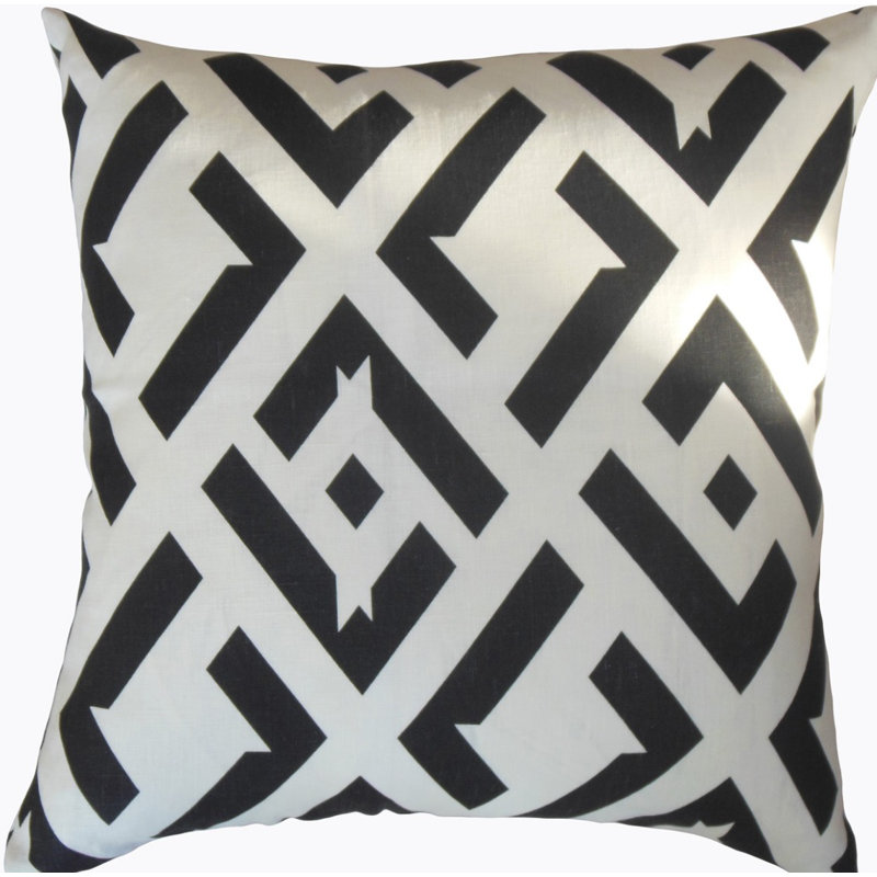 Gabriele Linen Square Pillow Cover & Insert, Height(24") x Width(24"), Gray/Black