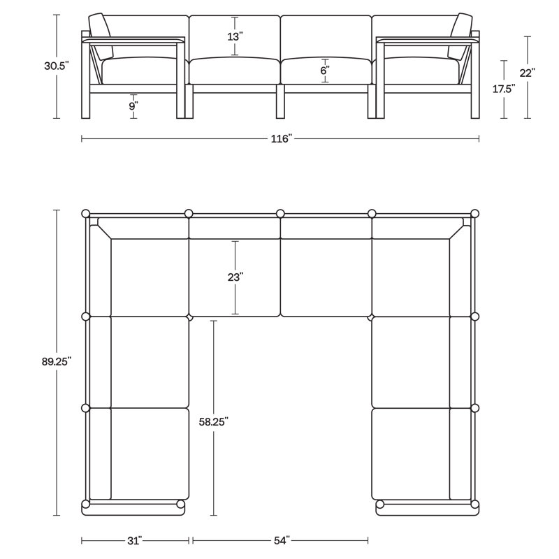Haven Outdoor - Seat Patio Sectional, Sunbrella Ashe, 8