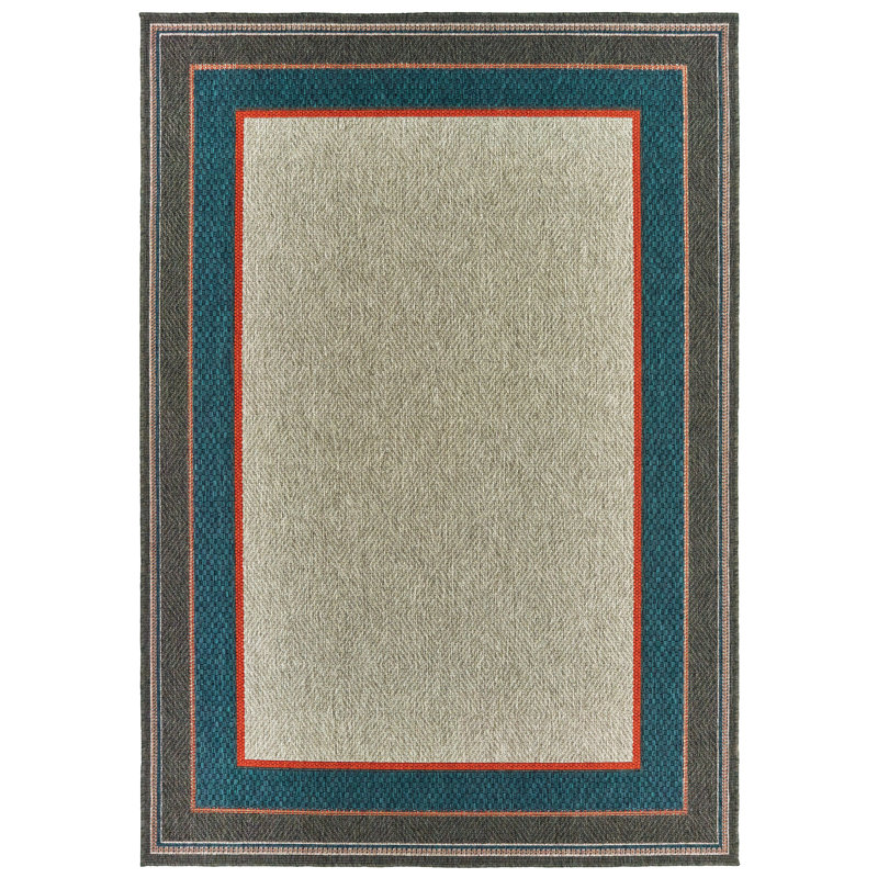 Tapis intérieur / extérieur gris / bleu sarcelle Izola, Rectangle 3 pi 3 po x 5 pi