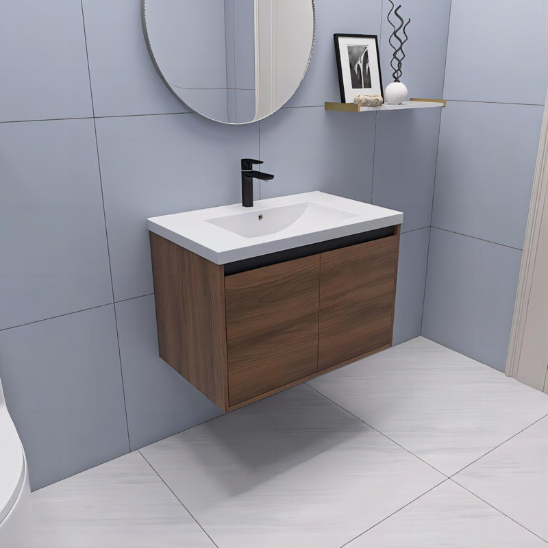 Meuble-lavabo simple 29,6 po avec comptoir, Brun