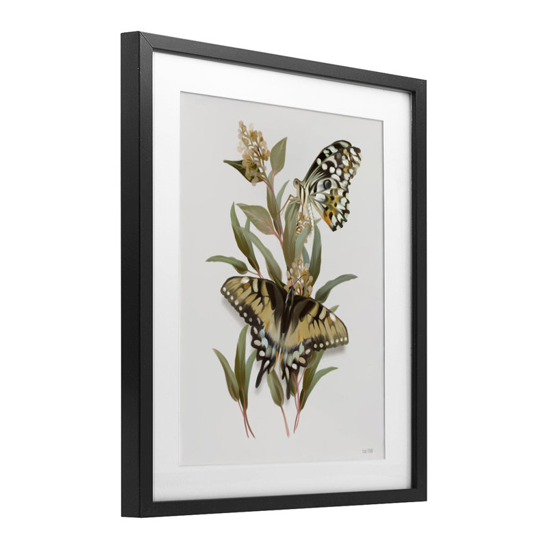 «Butterfly Grove Green Grass», reproduction encadrée sous verre, conception de House Fenway, Cadre noir minuit