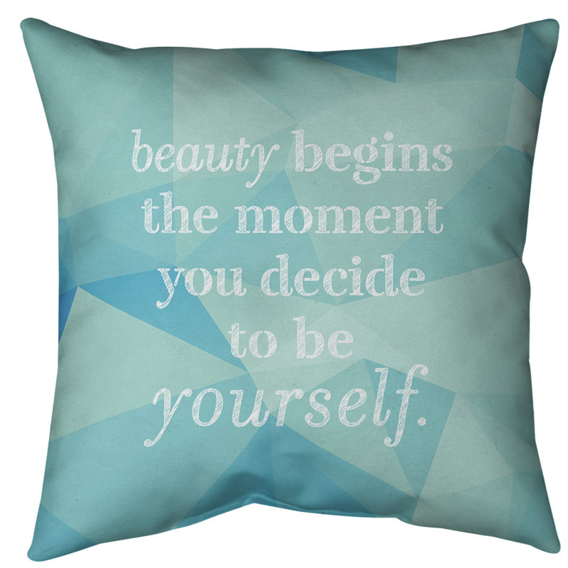 Coussin intérieur / extérieur True Beauty, Bleu sarcelle / blanc, 18 po x 18 po, Géométrique