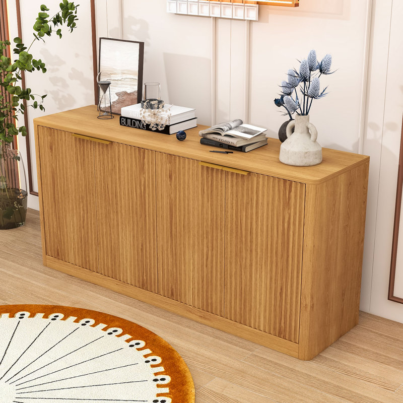 Elegant Wave Panel Storage Cabinet – Durable Sideboard, Natural