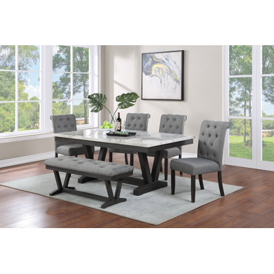 Dimo 6 - Piece White Faux Marble Dining Set by Winston Porter